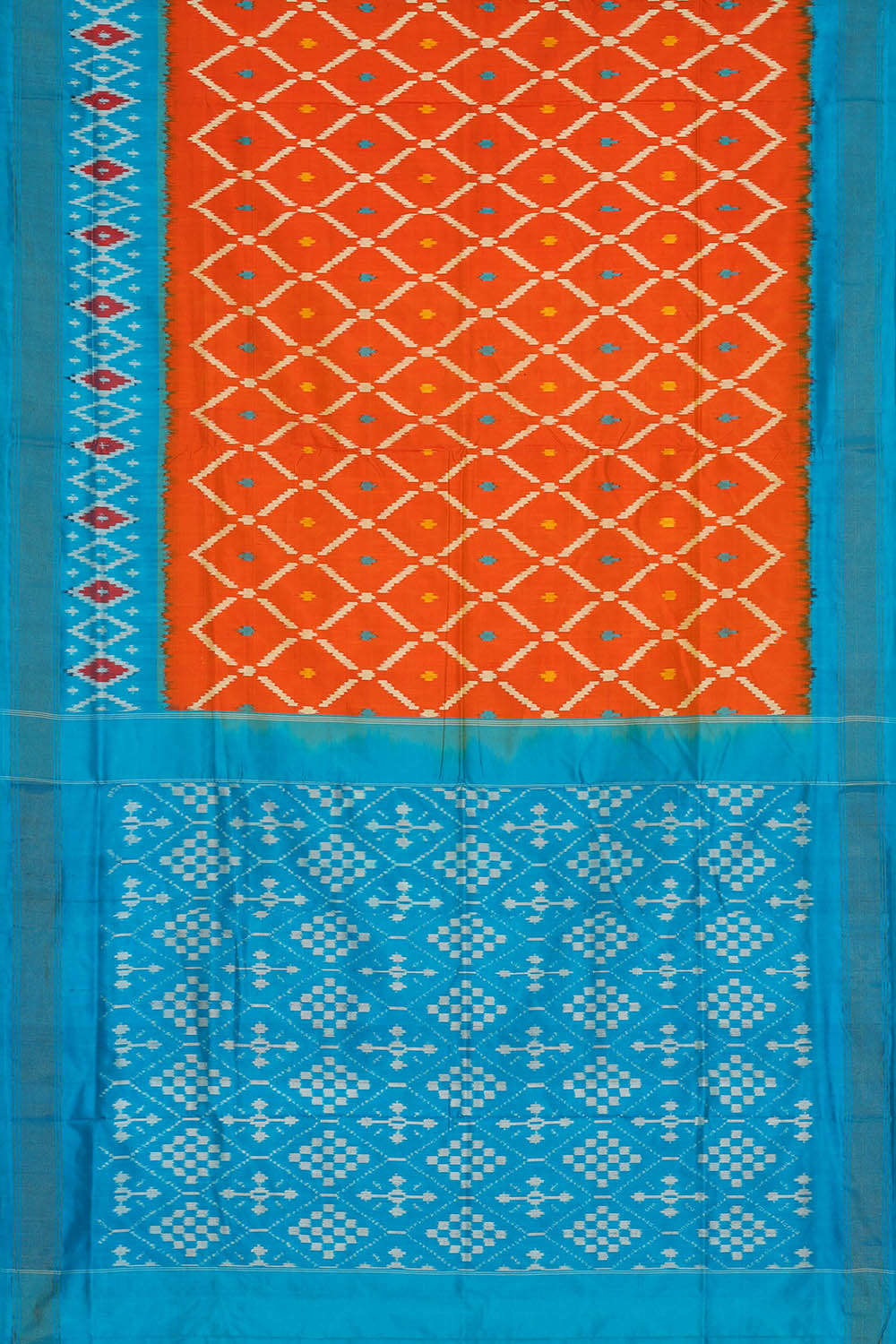 Image of Orange Pochampally Ikat Silk Saree