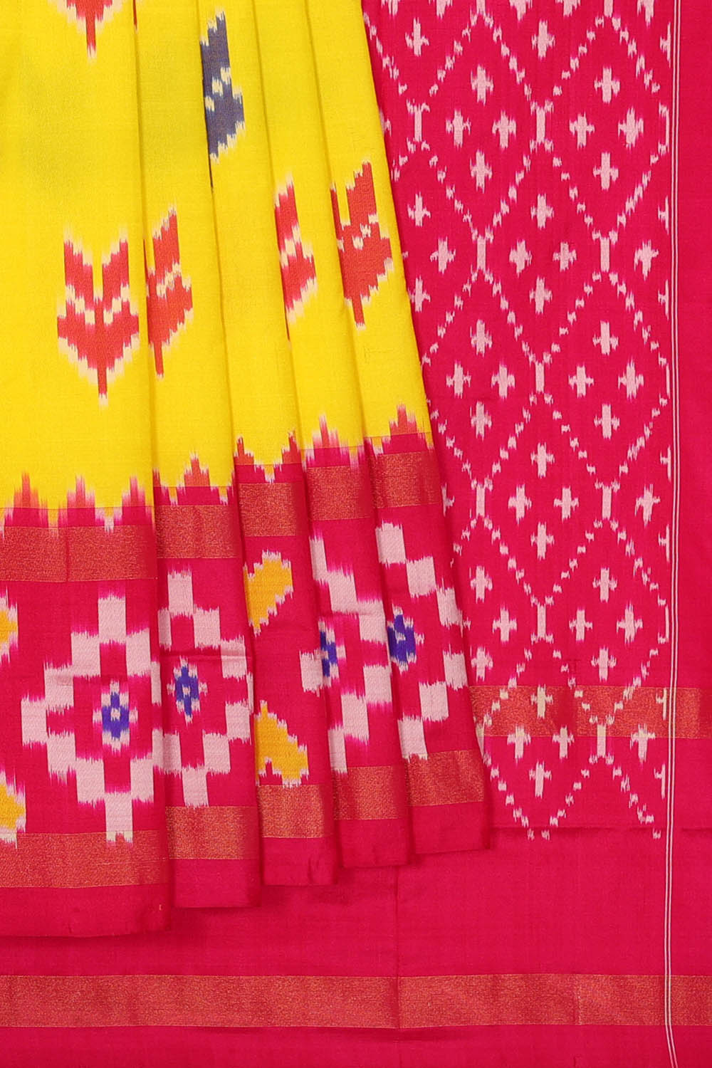 Image of Yellow Pochampally Ikat Silk Saree
