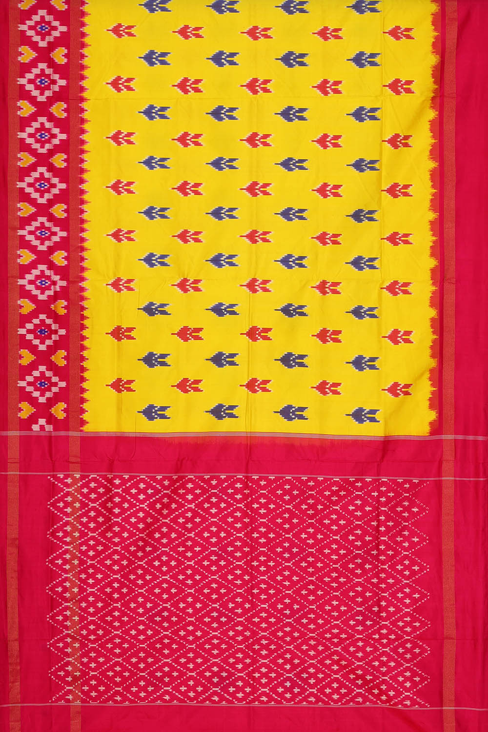 Image of Yellow Pochampally Ikat Silk Saree