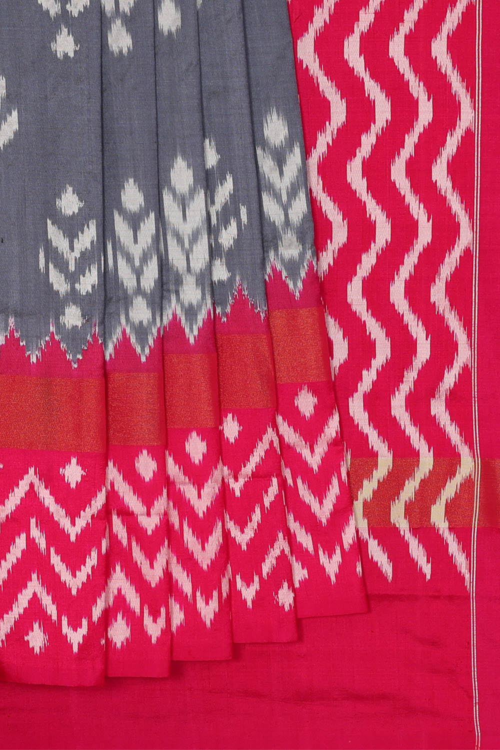 Image of Grey Pochampally Ikat Silk Saree