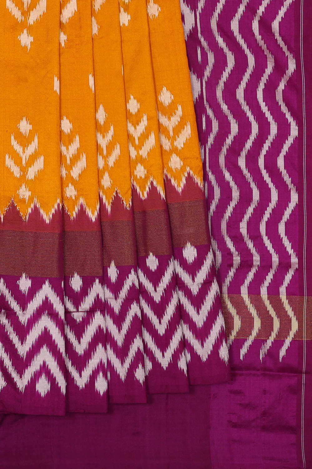 Image of Orange Pochampally Ikat Silk Saree