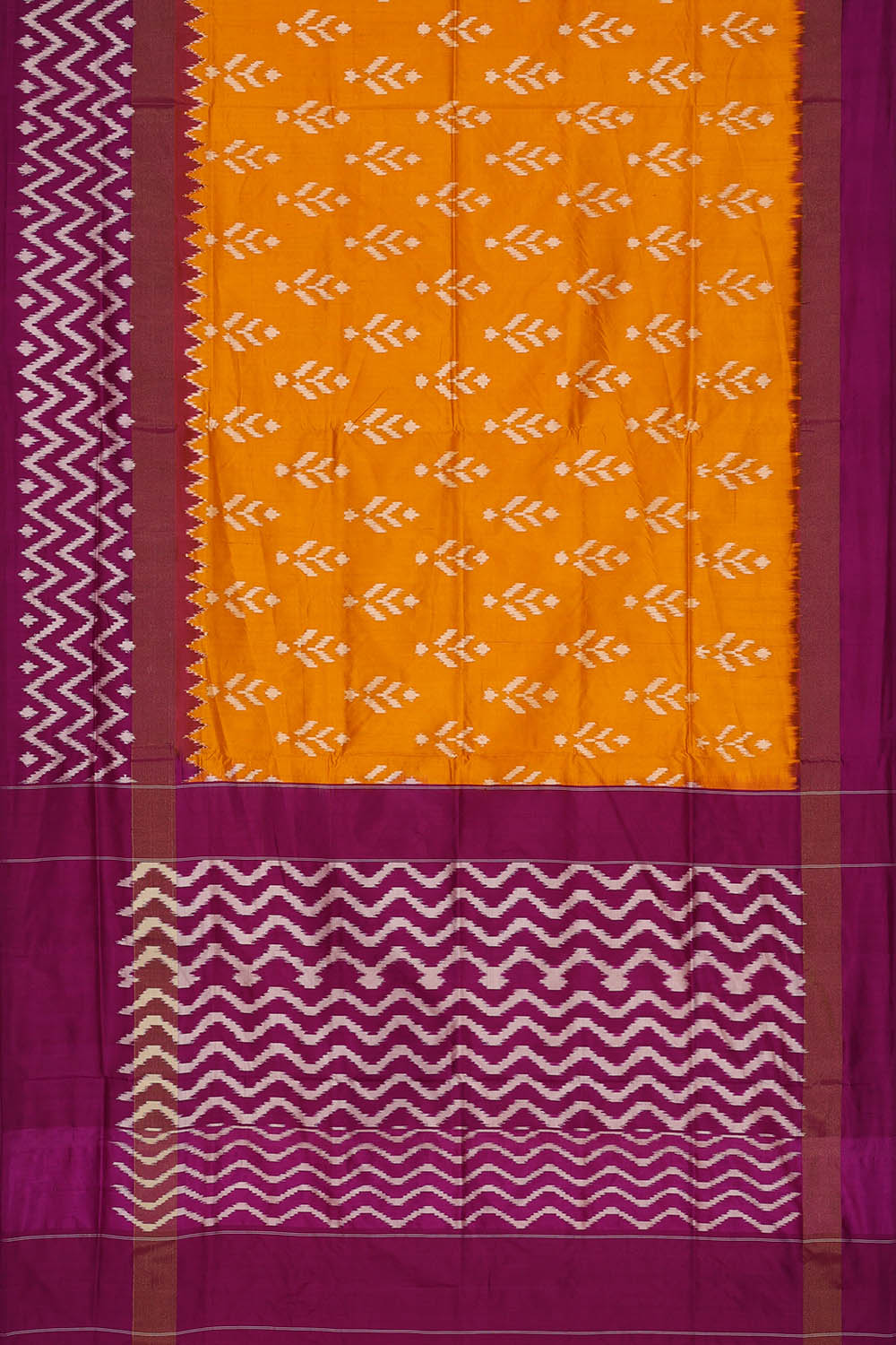Image of Orange Pochampally Ikat Silk Saree