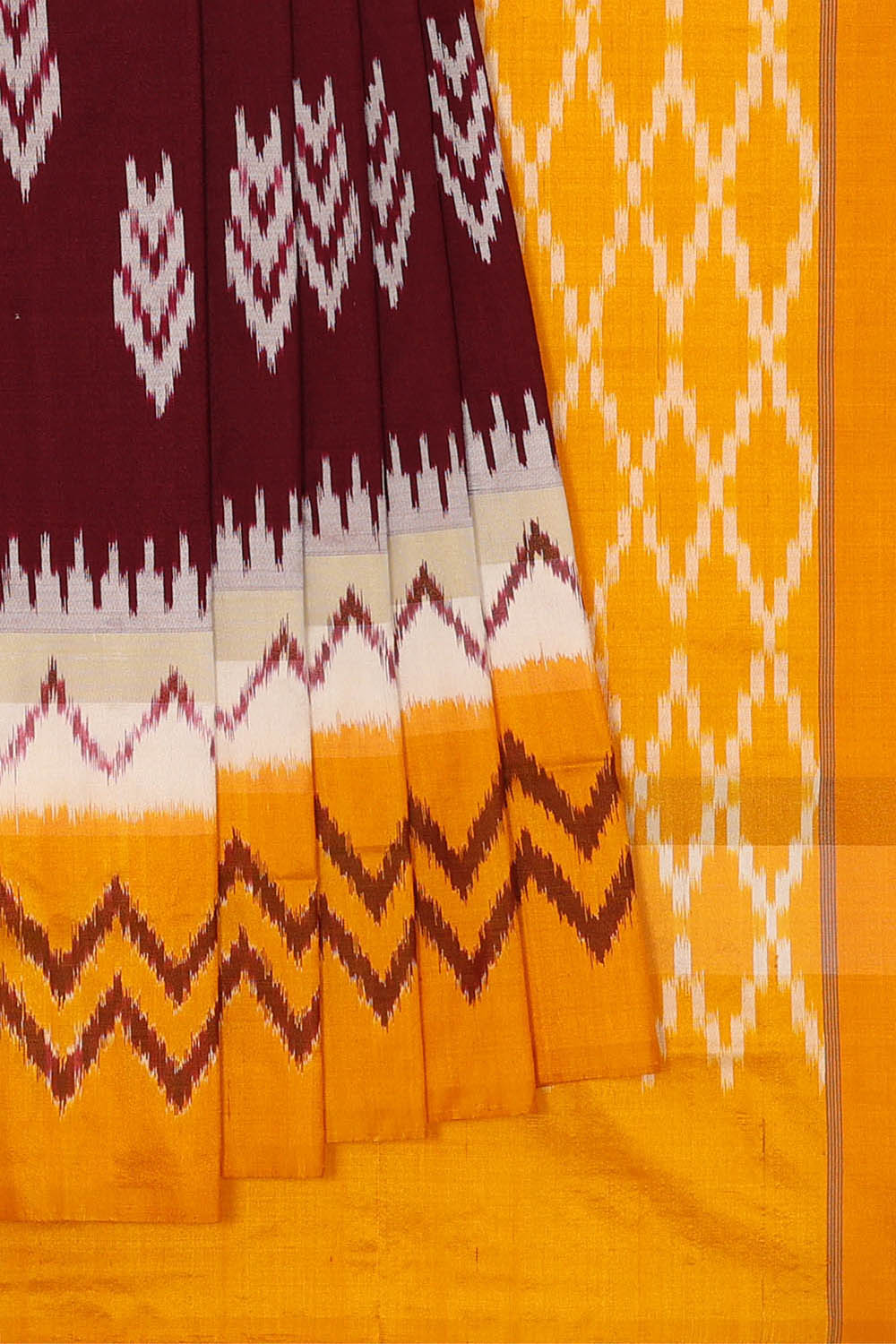 Image of Brown Pochampally Ikat Silk Saree