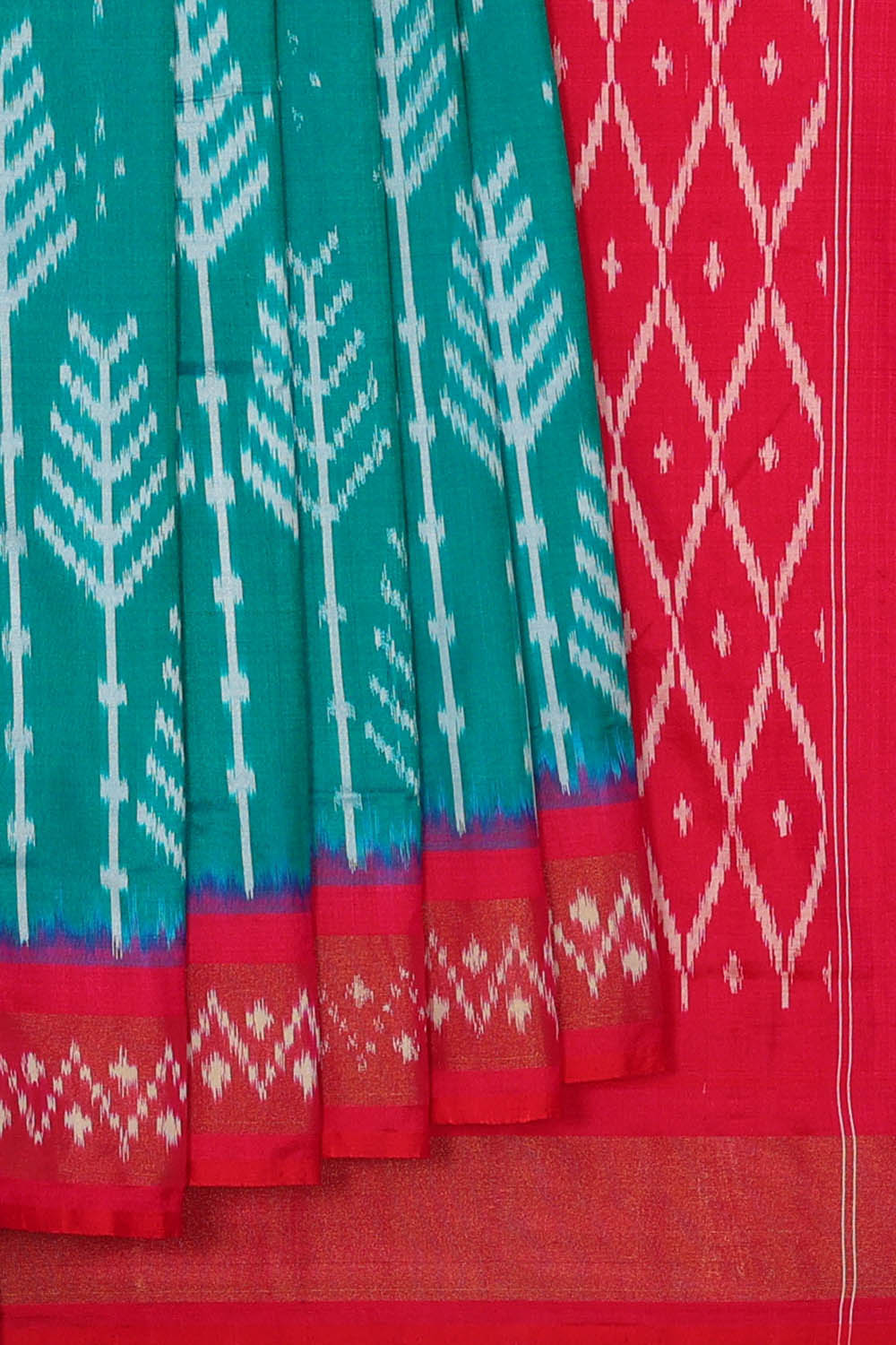 Image of Teal-Green Pochampally Ikat Silk Saree