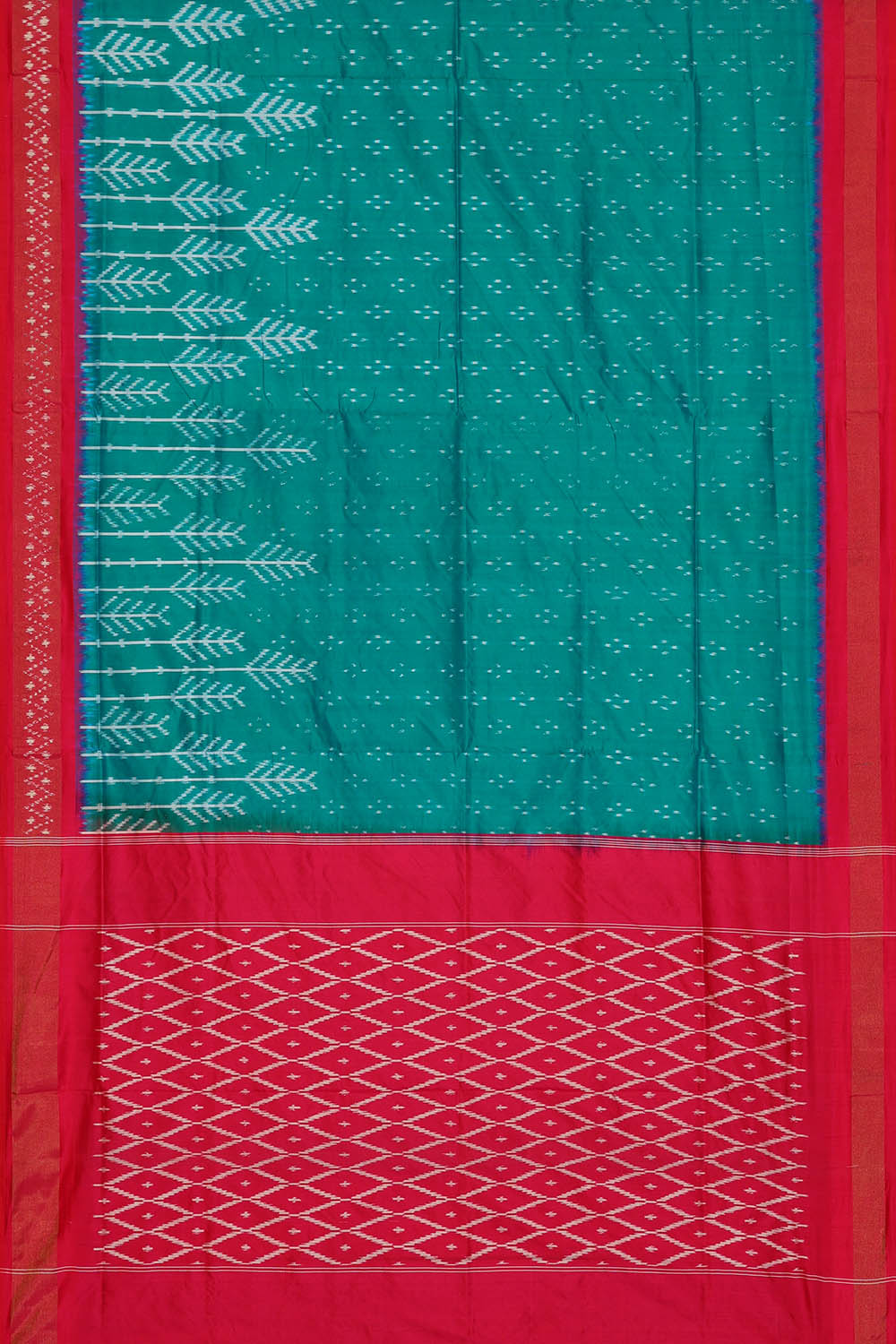 Image of Teal-Green Pochampally Ikat Silk Saree