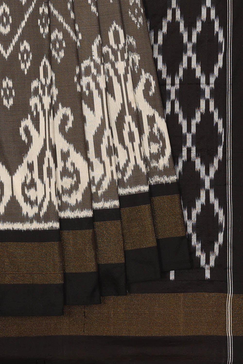 Image of Grey Pochampally Ikat Silk Saree