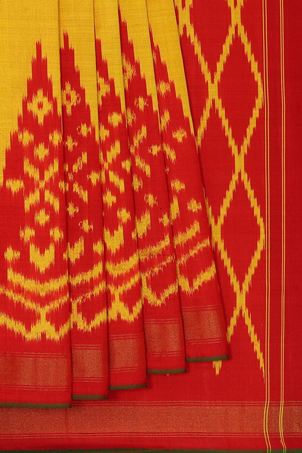 Image of Yellow Pochampally Ikat Silk Saree
