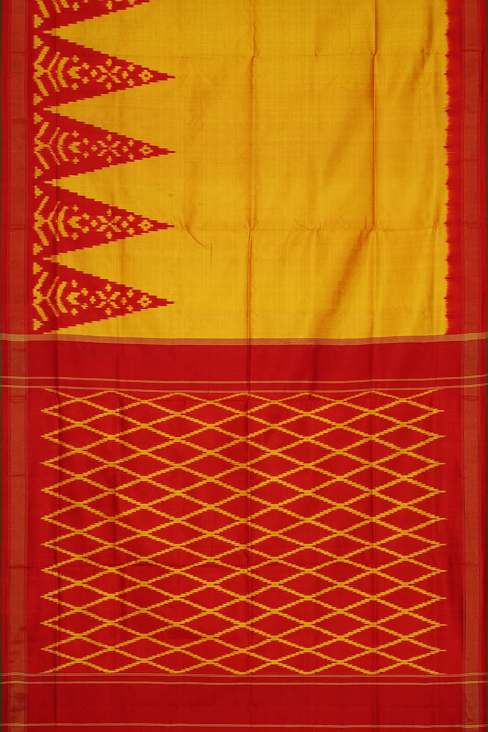 Image of Yellow Pochampally Ikat Silk Saree