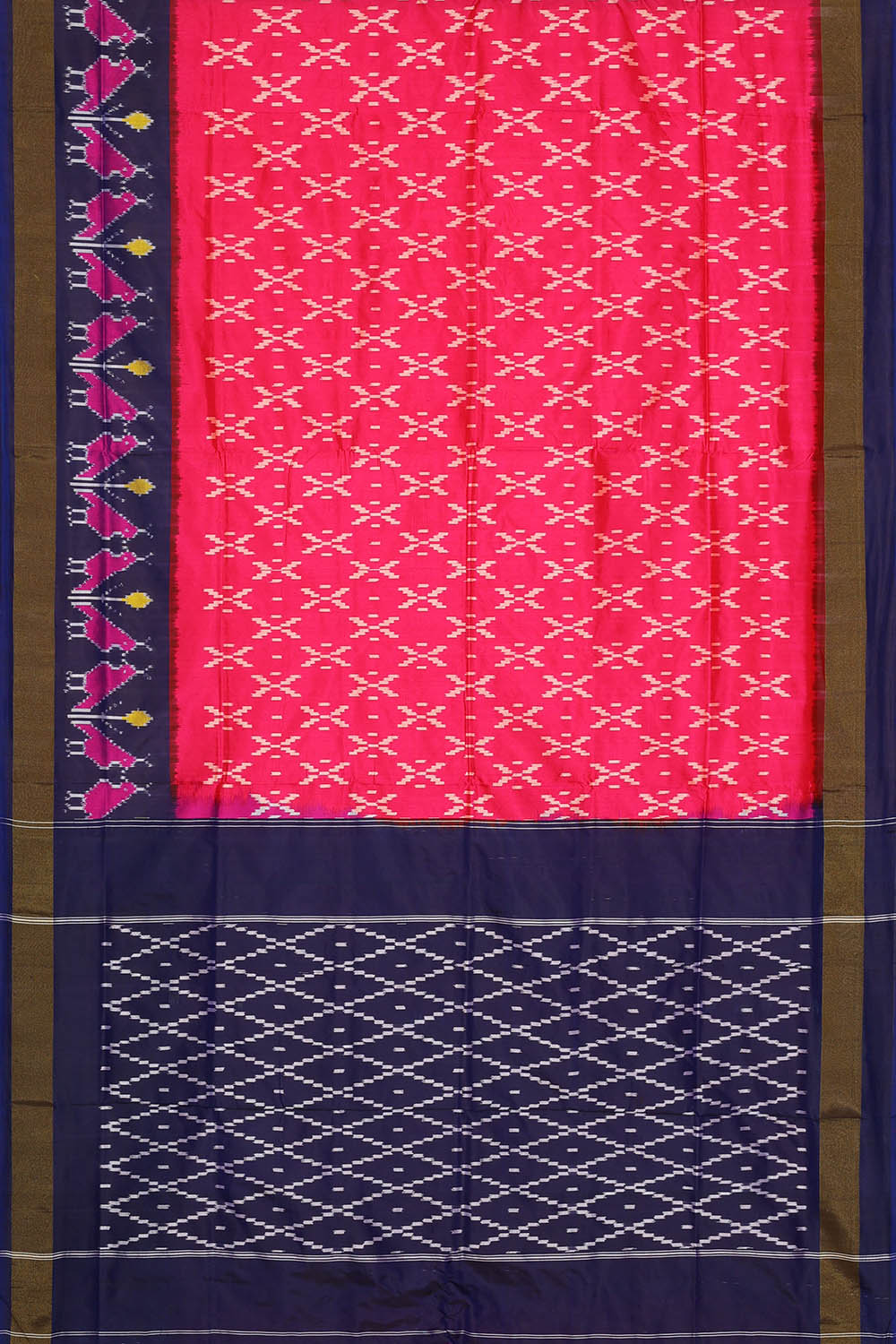 Image of Coral Pink Pochampally Ikat Silk Saree