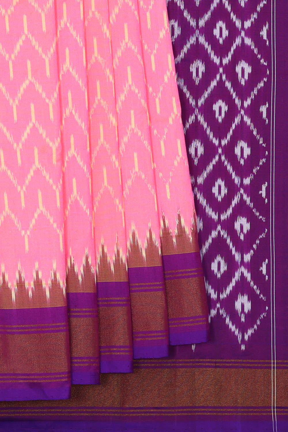 Image of Pink Pochampally Ikat Silk Saree