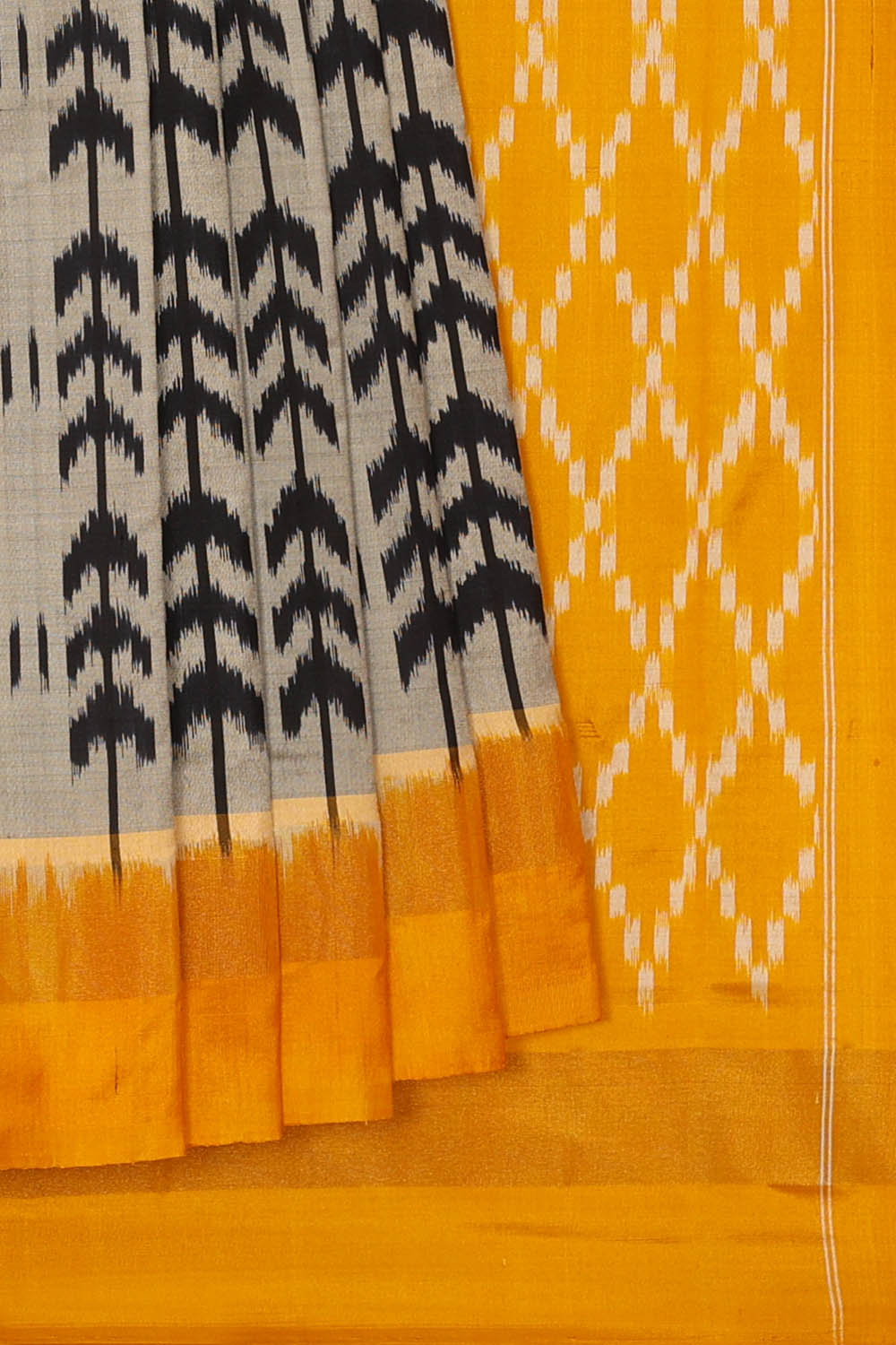 Image of Grey Pochampally Ikat Silk Saree
