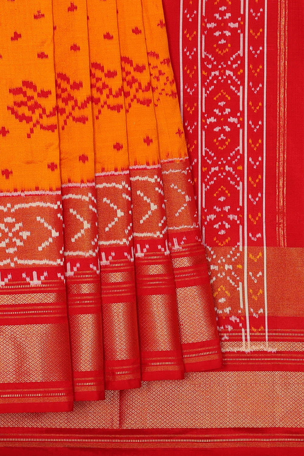 Image of Orange Pochampally Ikat Silk Saree