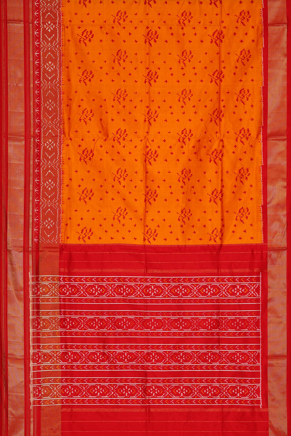Image of Orange Pochampally Ikat Silk Saree