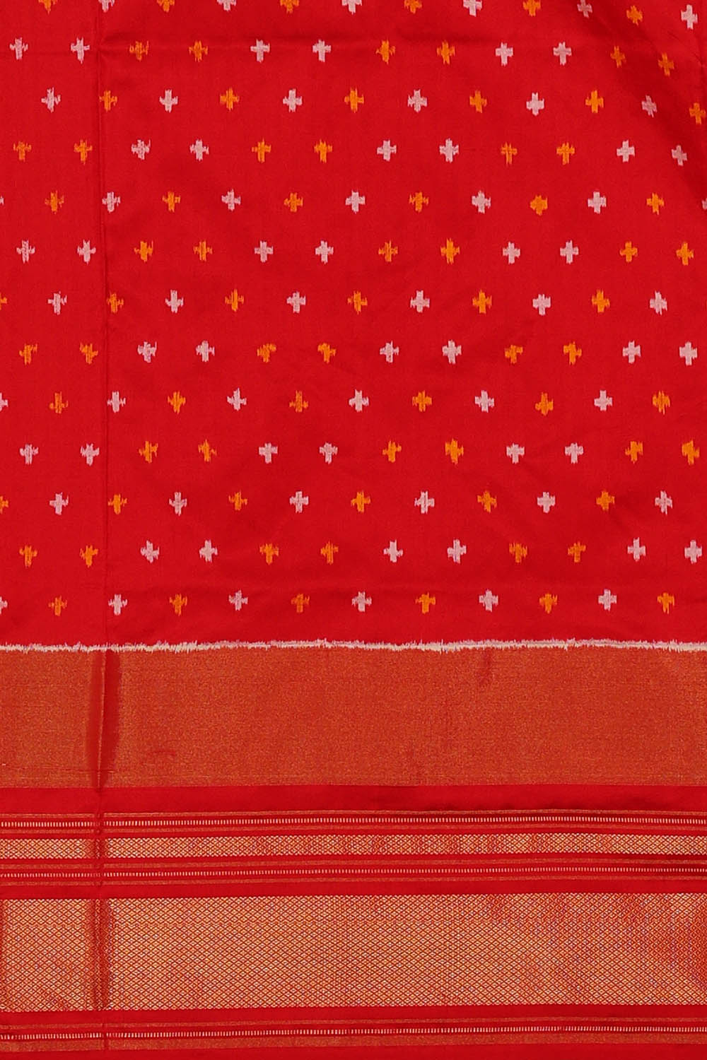 Image of Orange Pochampally Ikat Silk Saree