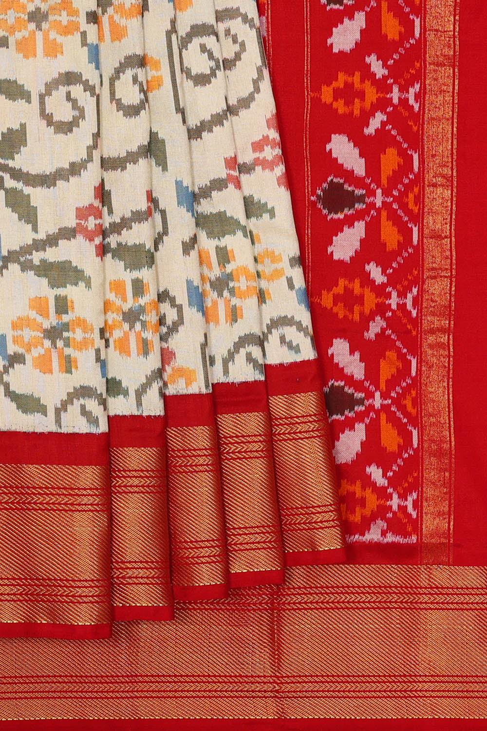 Image of Off-white Pochampally Ikat Silk Saree