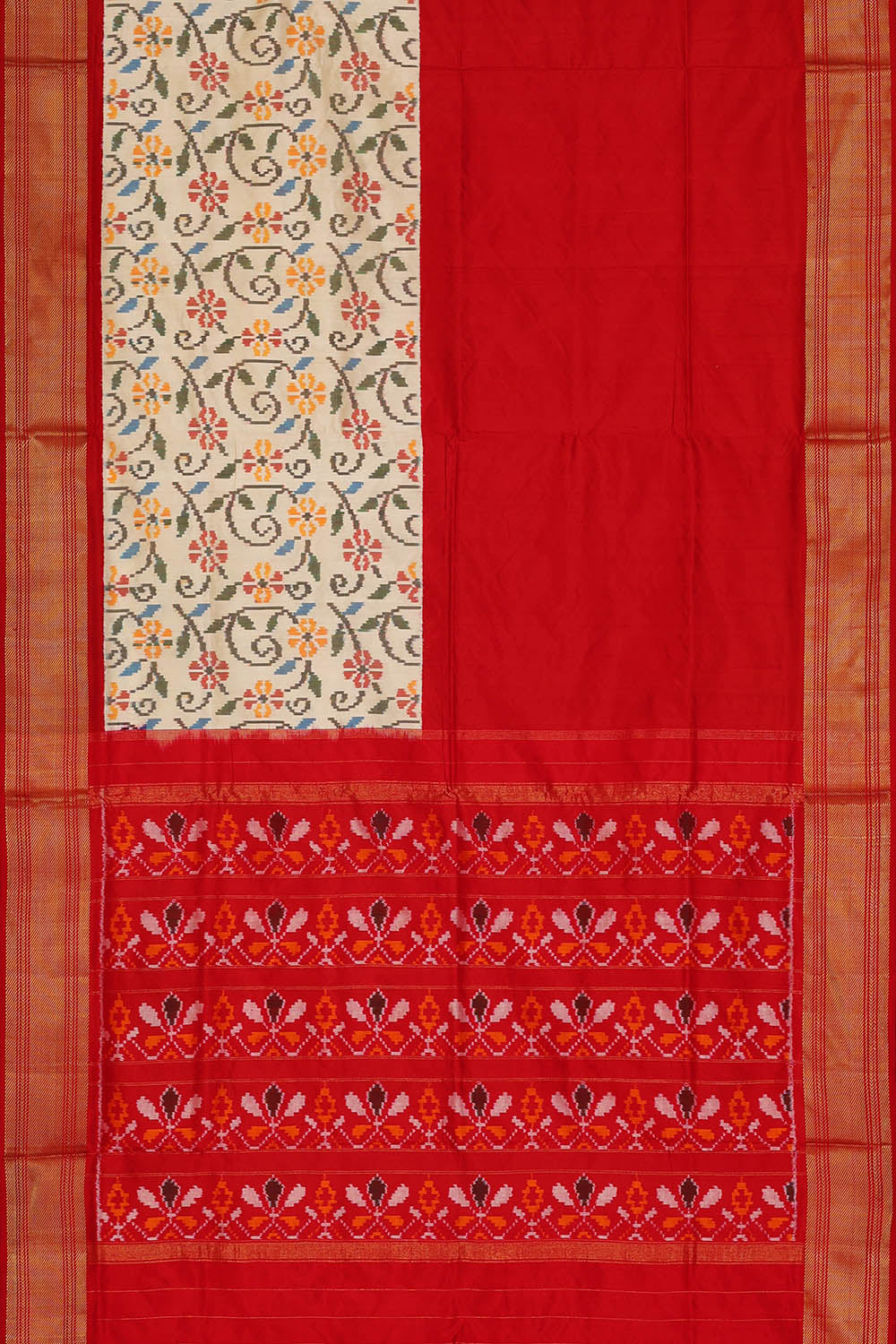 Image of Off-white Pochampally Ikat Silk Saree