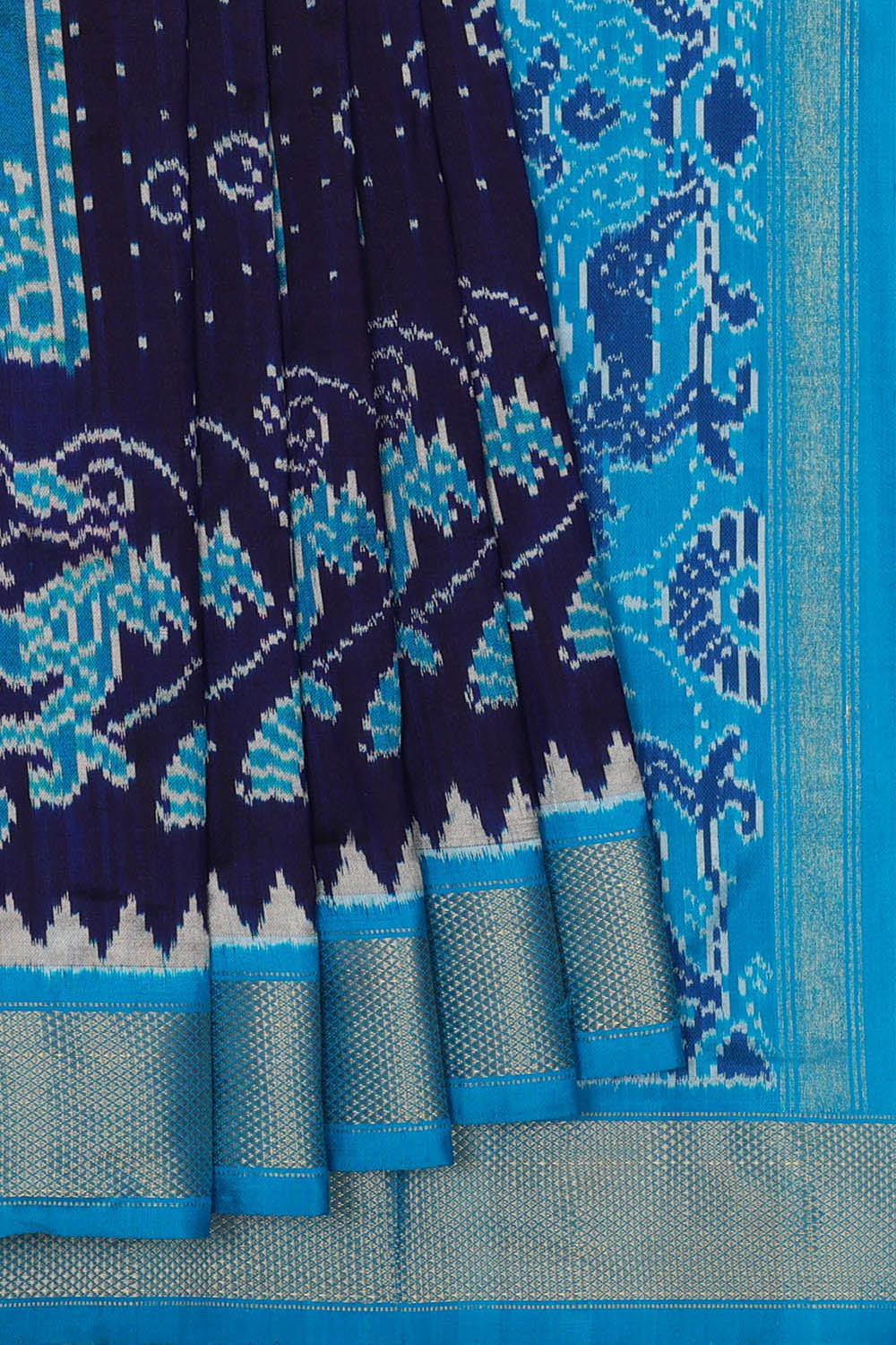 Image of Navy Blue Pochampally Ikat Silk Saree