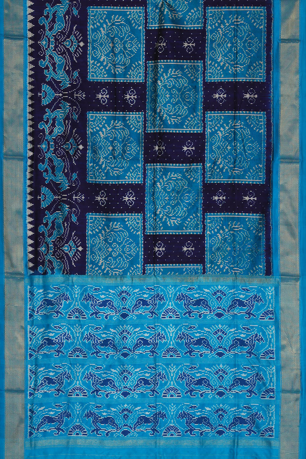 Image of Navy Blue Pochampally Ikat Silk Saree