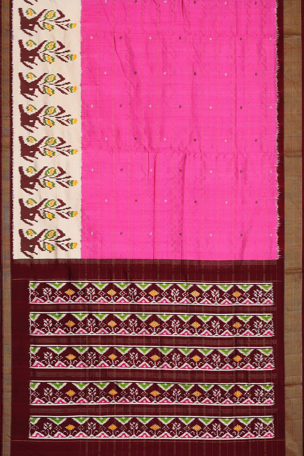 Image of Pink Pochampally Ikat Silk Saree