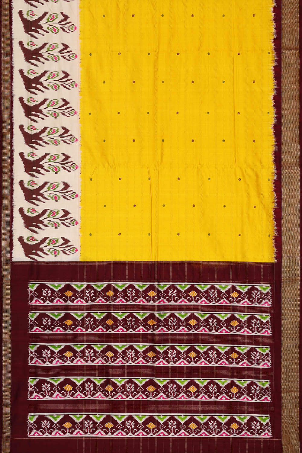 Image of Yellow Pochampally Ikat Twill Silk Saree