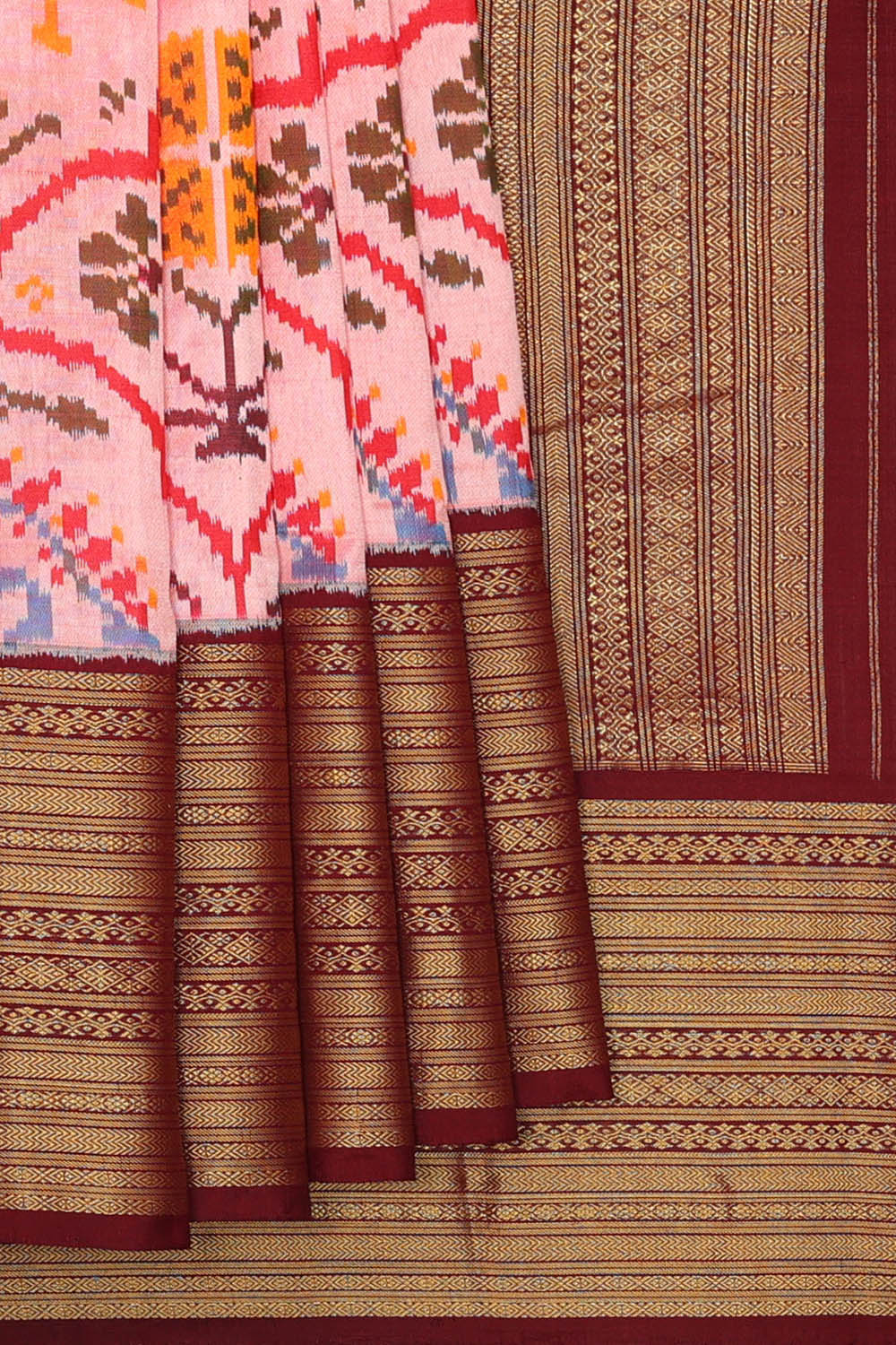 Image of Pink Pochampally Ikat Silk Saree