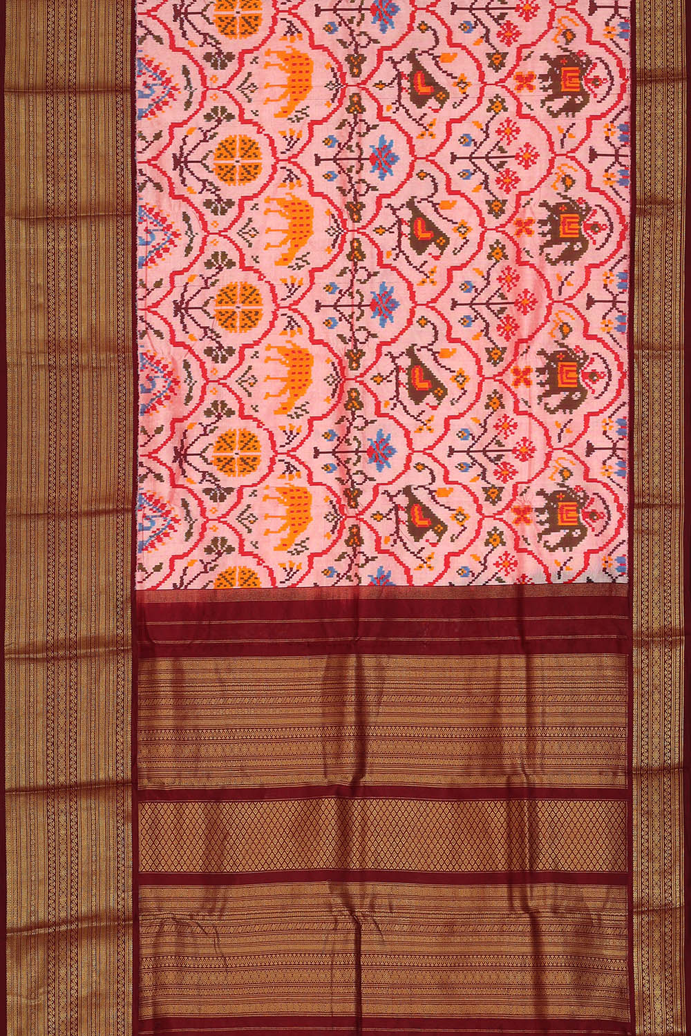 Image of Pink Pochampally Ikat Silk Saree