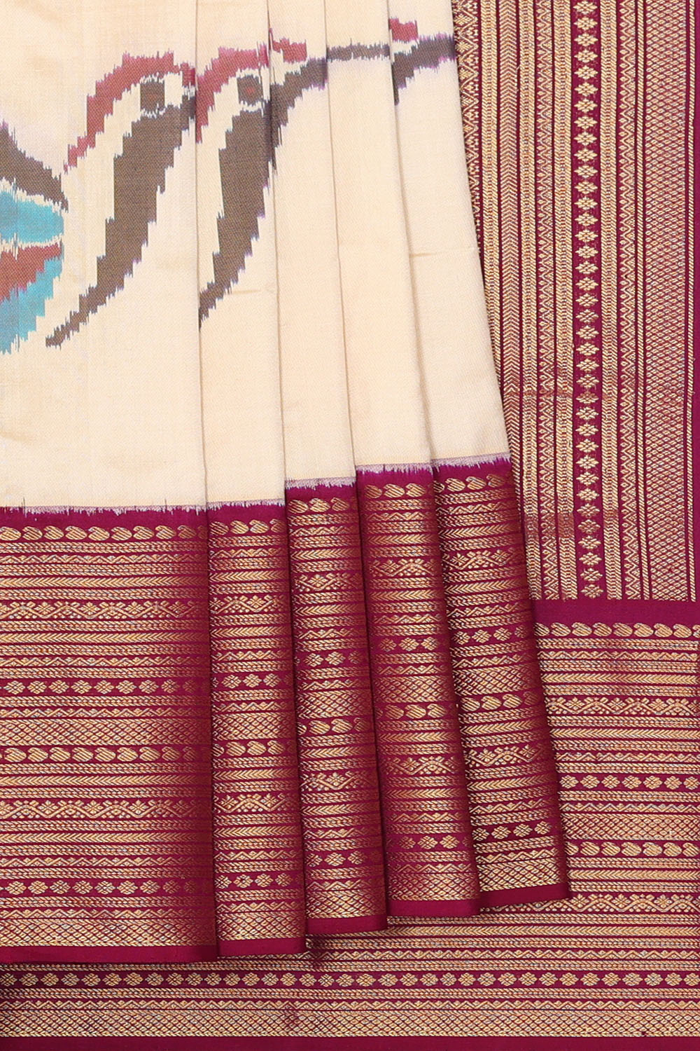 Image of off-white-pochampally-ikat-silk-saree-p-18940658