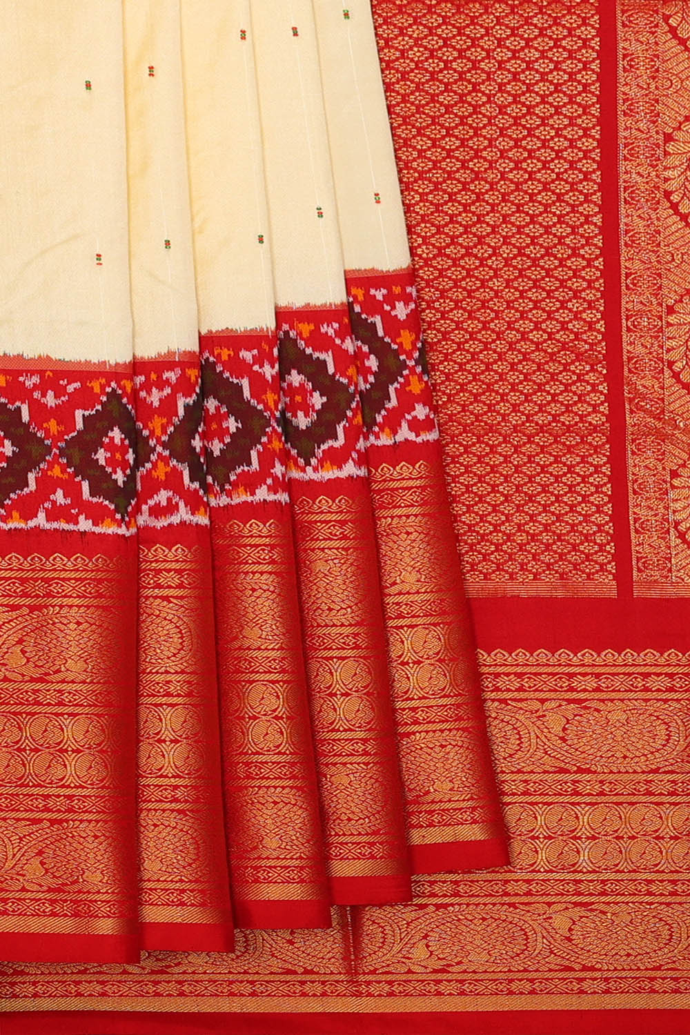 Image of Off-White Pochampally Ikat Silk Saree