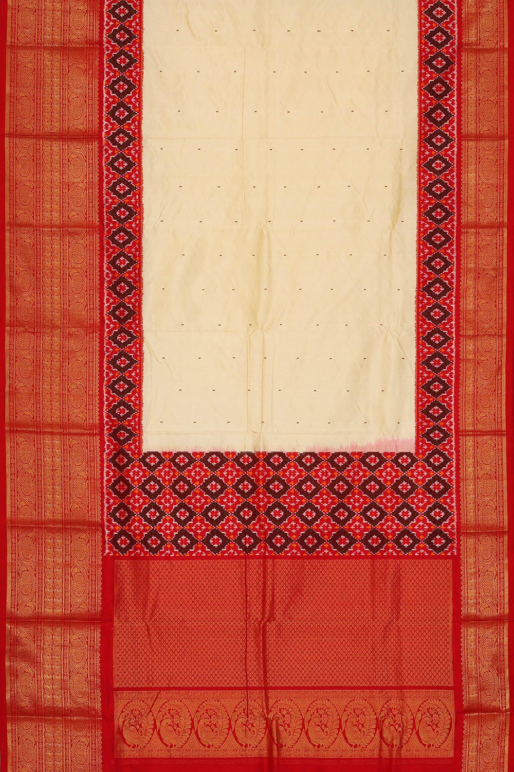 Image of Off-White Pochampally Ikat Silk Saree