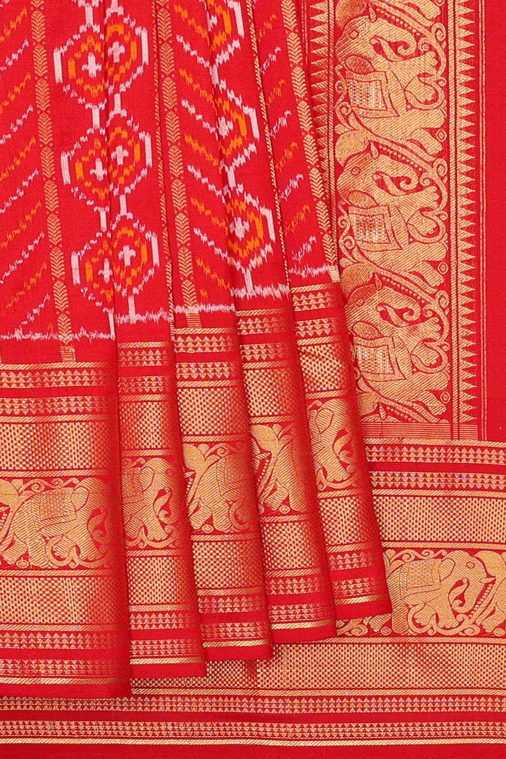 Image of Pochampally Red Ikat Silk Saree