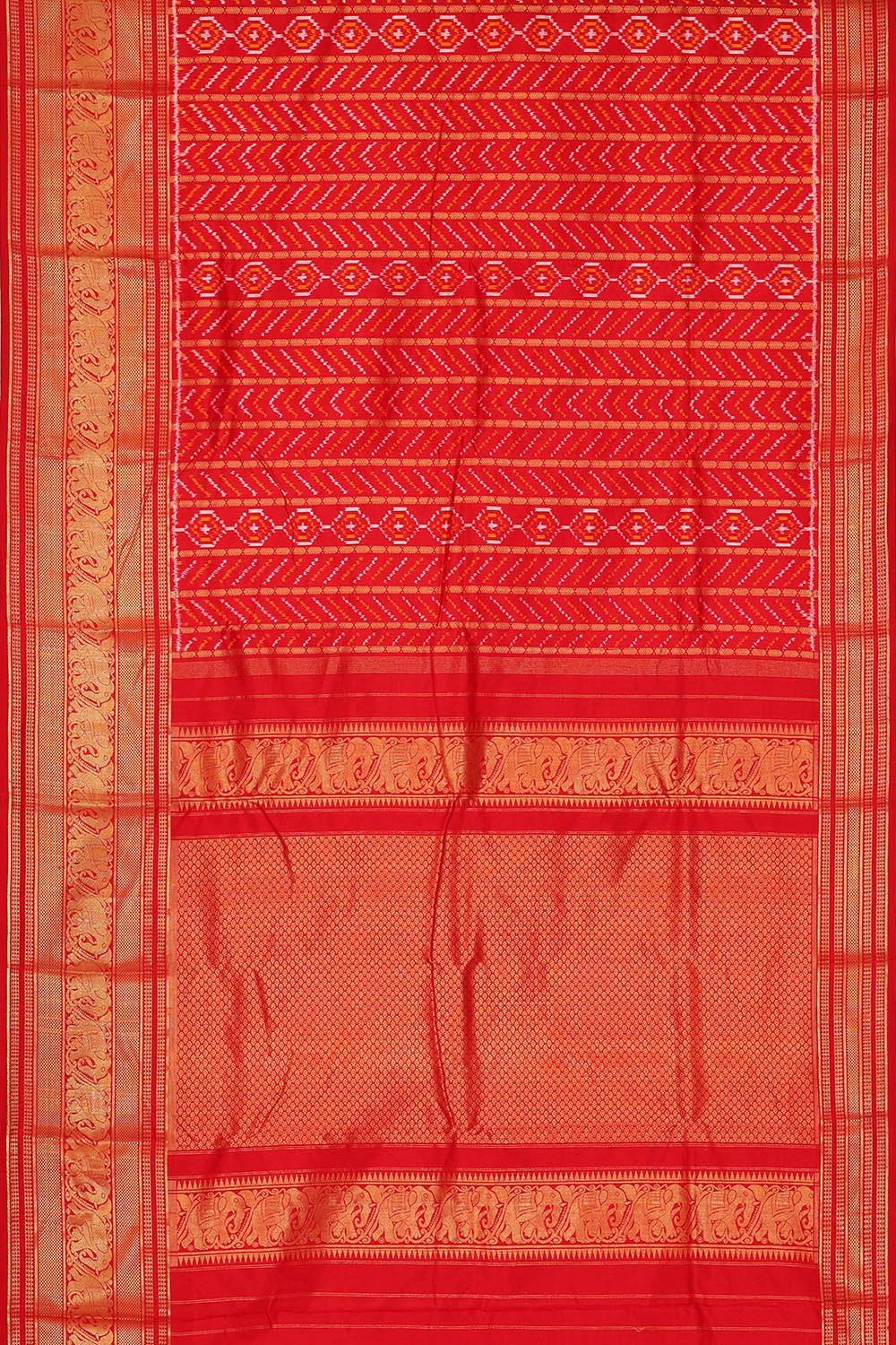 Image of Pochampally Red Ikat Silk Saree