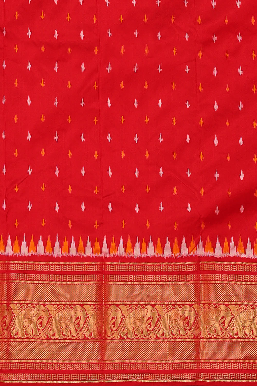 Image of Pochampally Red Ikat Silk Saree