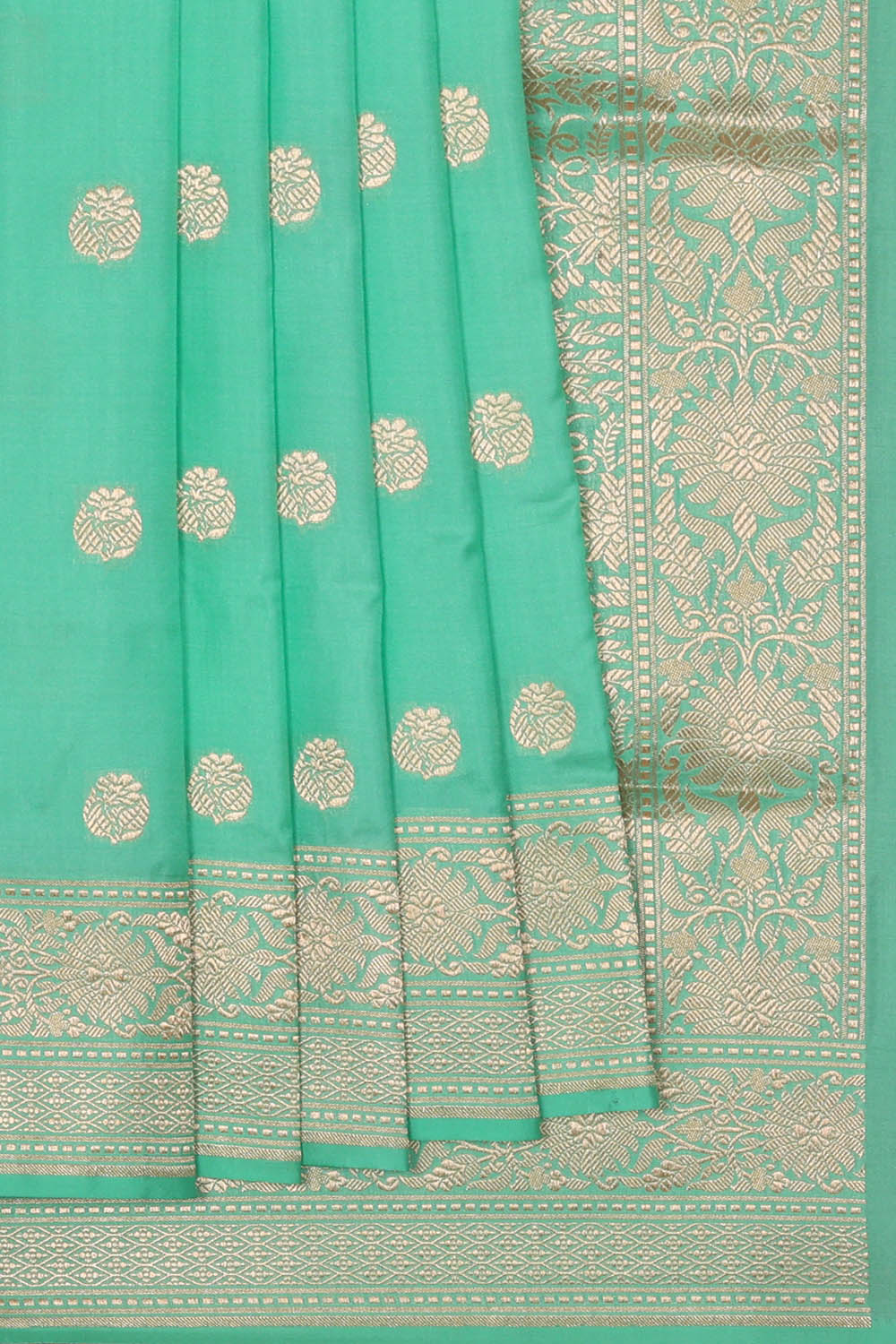 Image of Turquoise-Green Banarasi Silk Saree