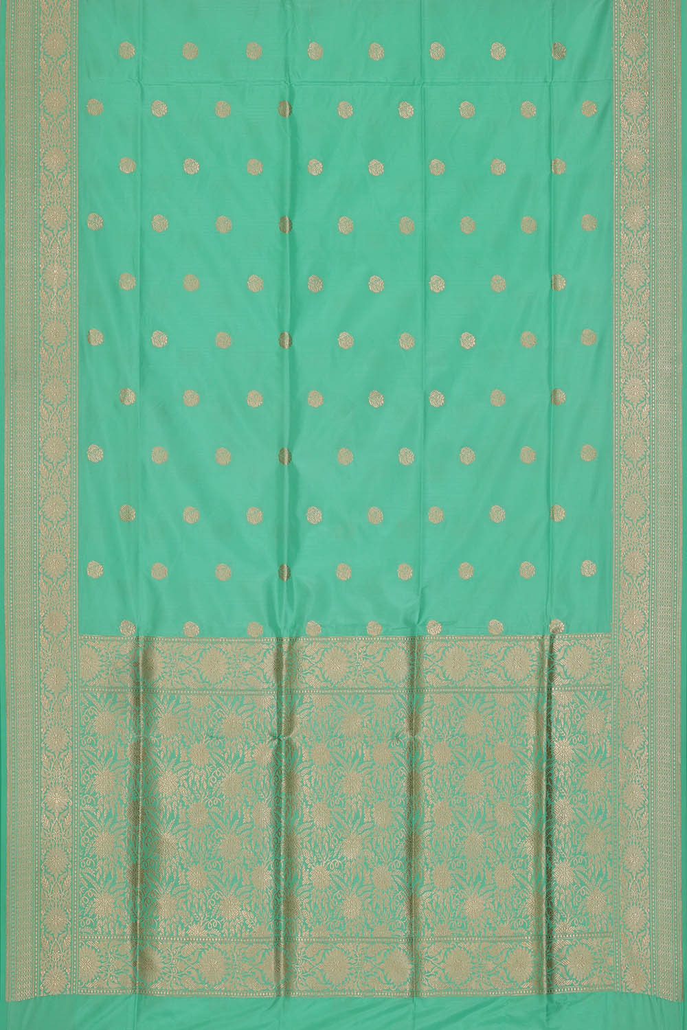 Image of Turquoise-Green Banarasi Silk Saree