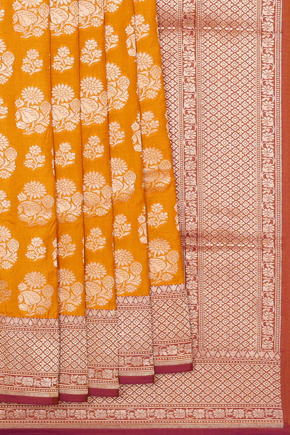 Image of Orange Banarasi Silk Saree