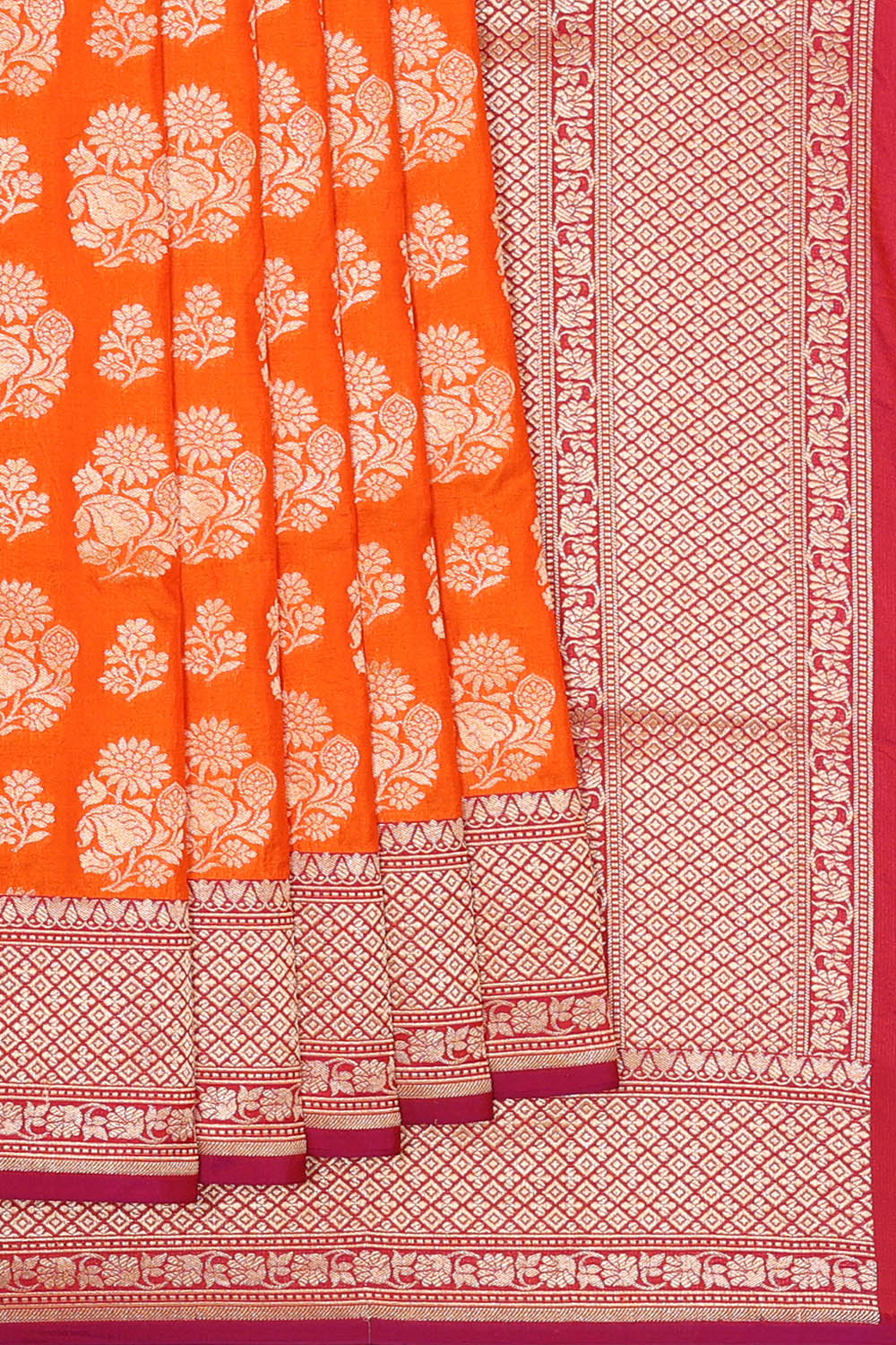 Image of Orange Banarasi Silk Saree