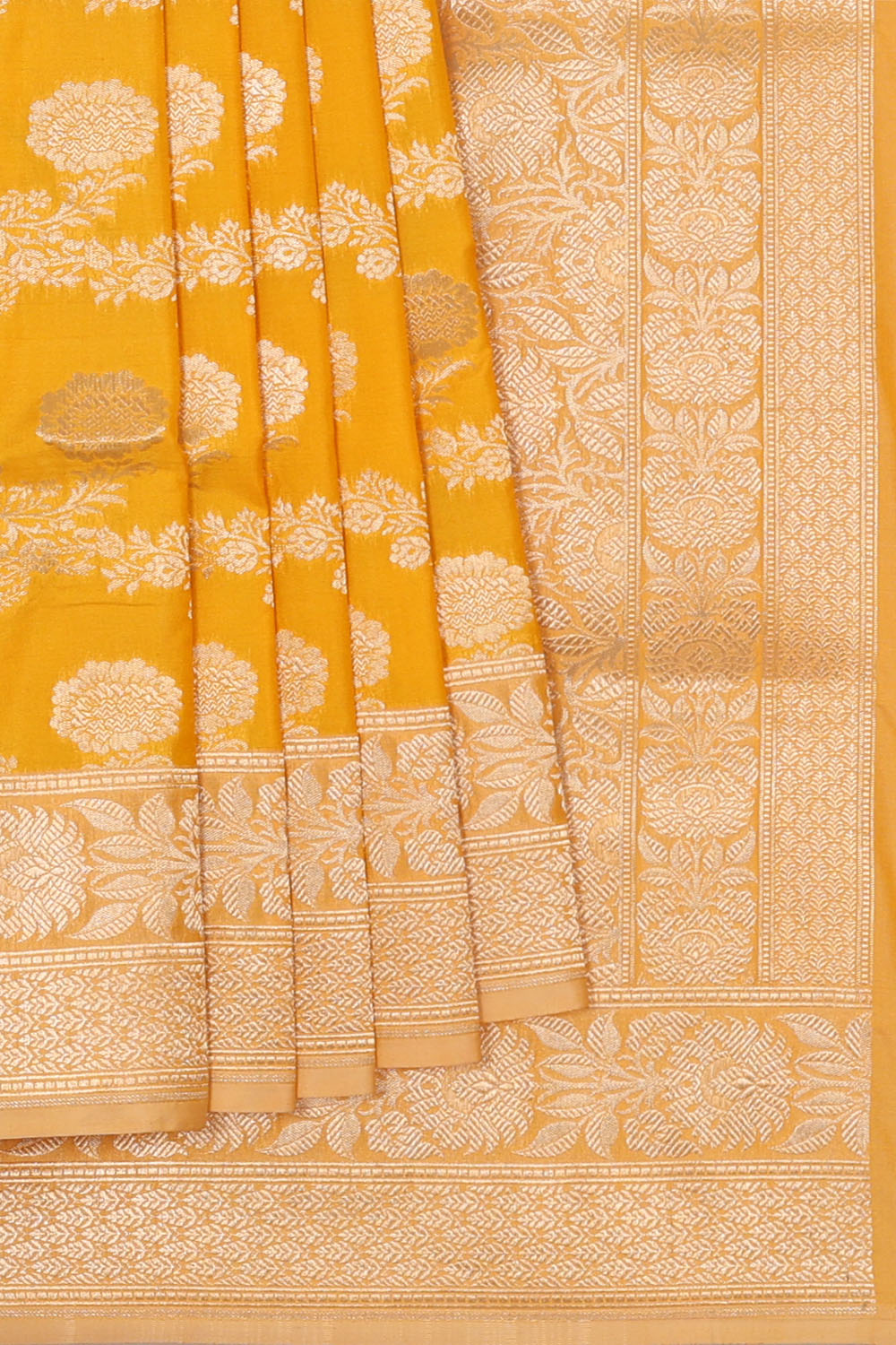 Image of Yellow Banarasi Katan Silk Saree
