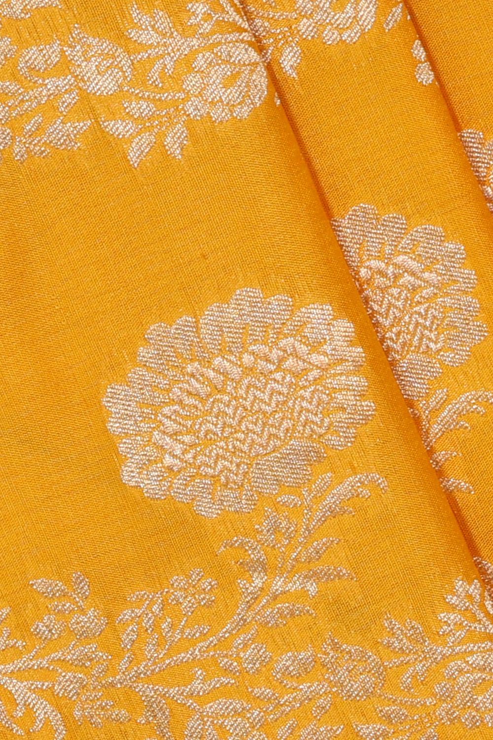 Image of Yellow Banarasi Katan Silk Saree
