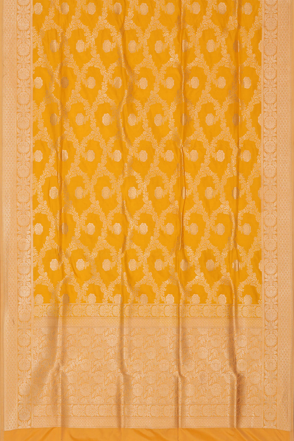 Image of Yellow Banarasi Katan Silk Saree