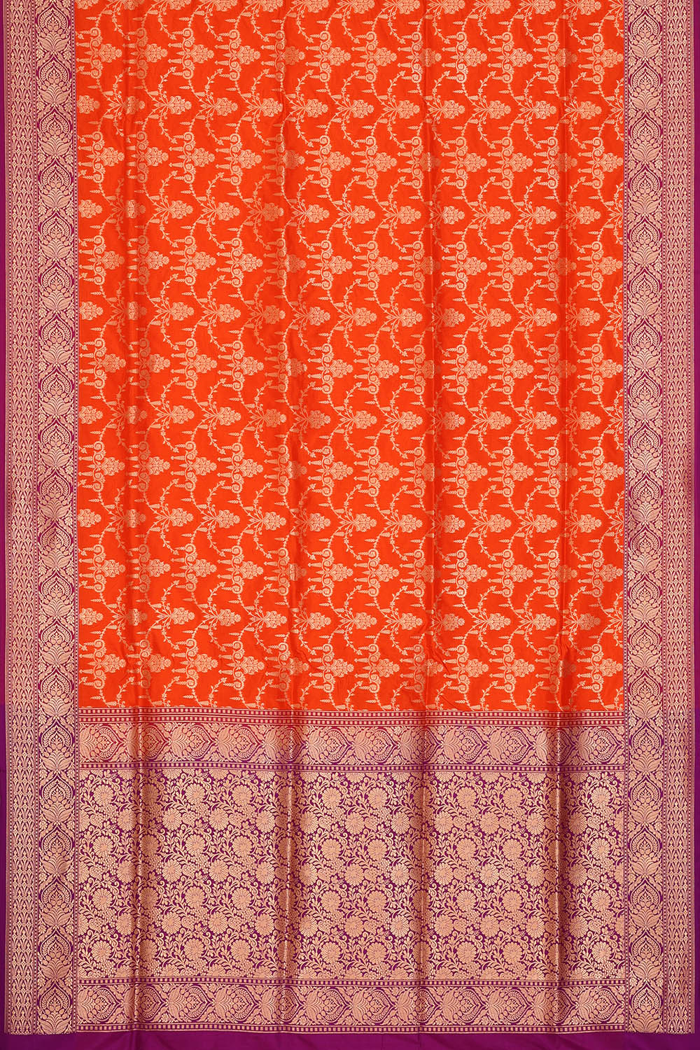 Image of Orange Banarasi Brocade Silk Saree