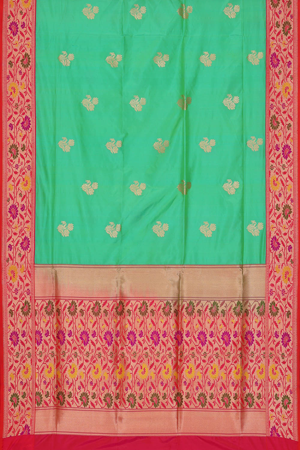 Image of Turquoise-Green Banarasi Silk Saree