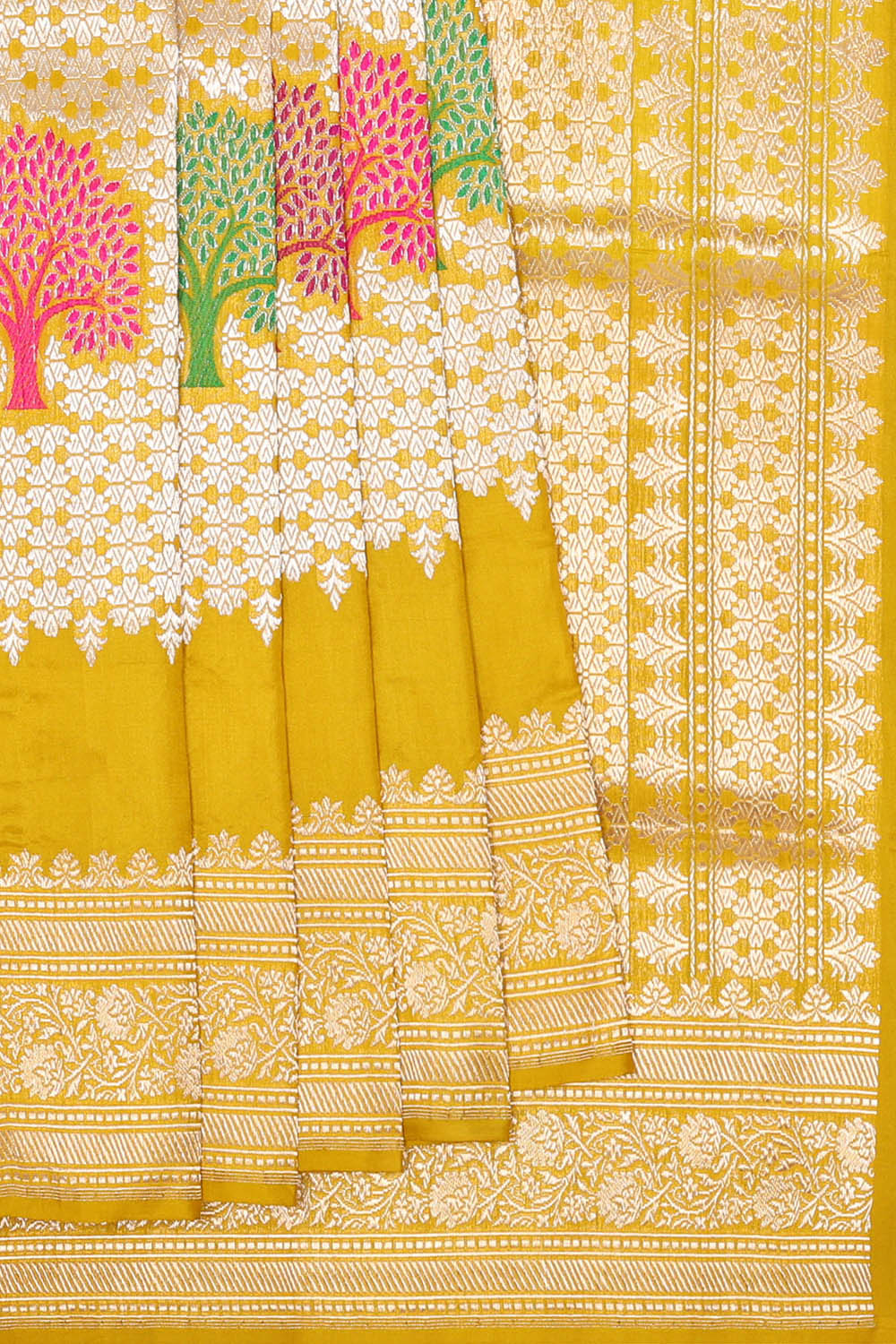 Image of Spring-Yellow Banarasi Silk Saree