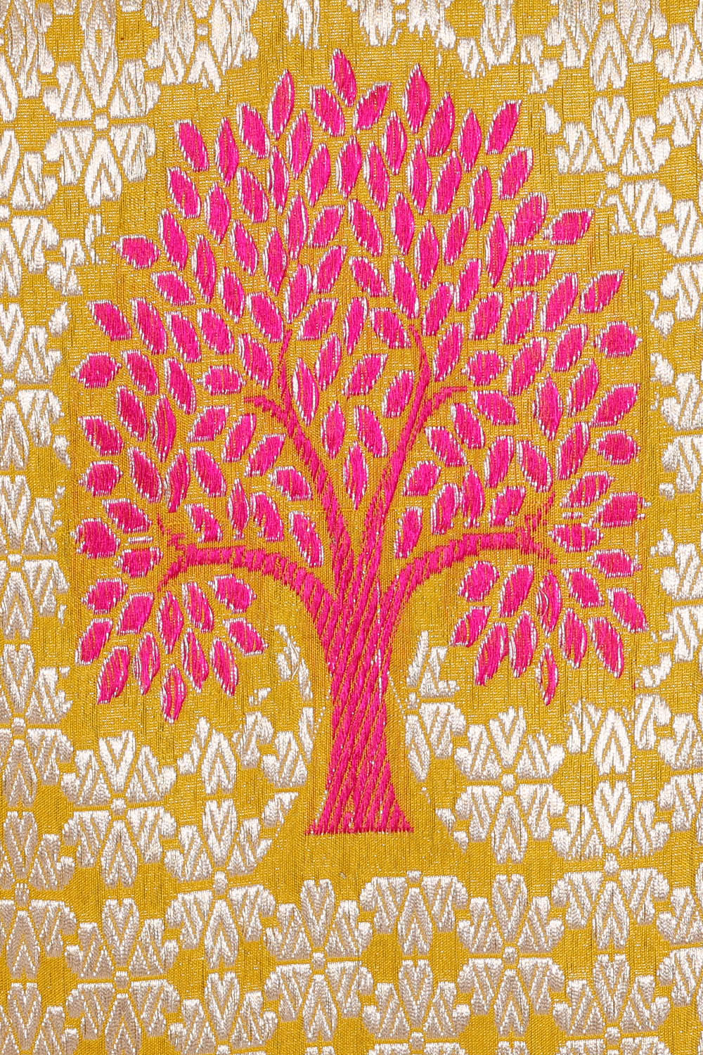 Image of Spring-Yellow Banarasi Silk Saree