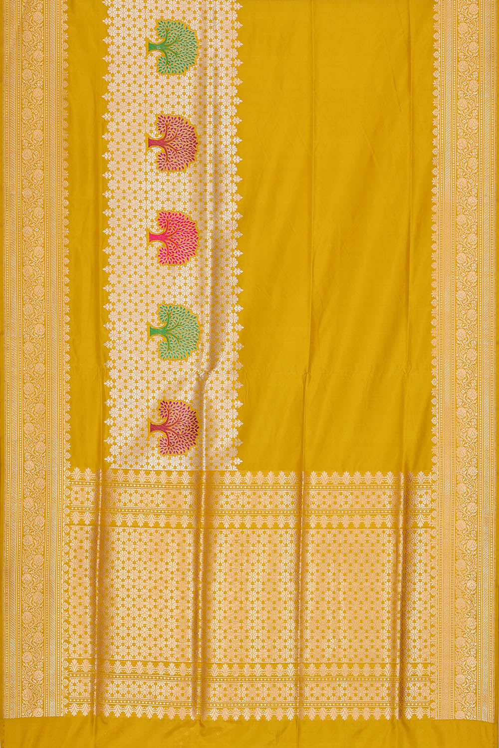 Image of Spring-Yellow Banarasi Silk Saree