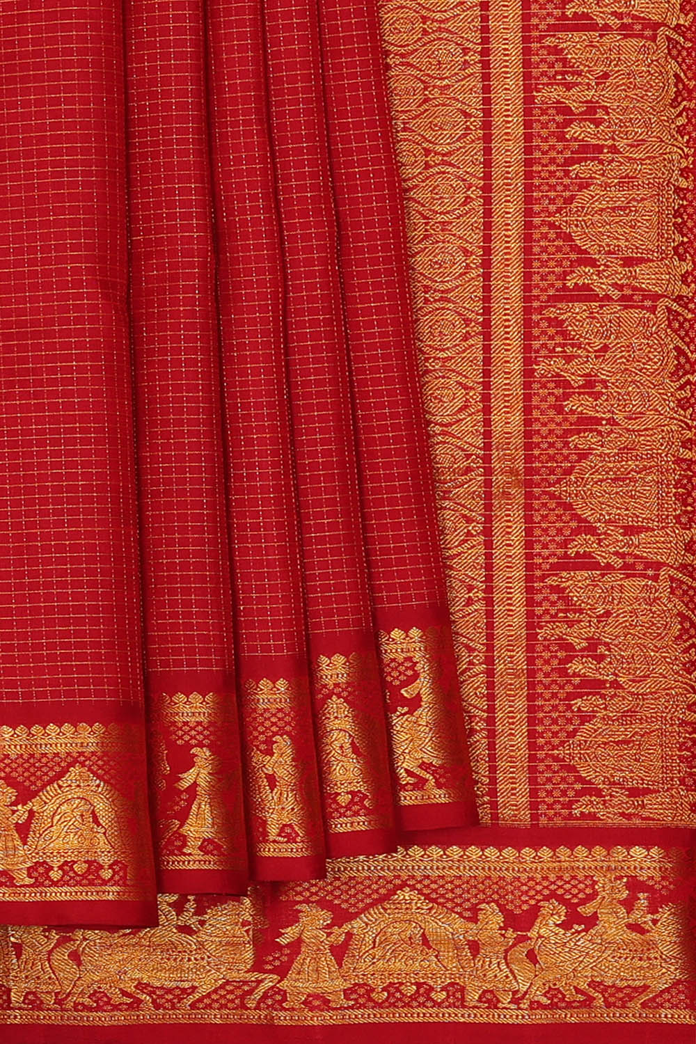 Image of Red Arani Silk Kattam Saree