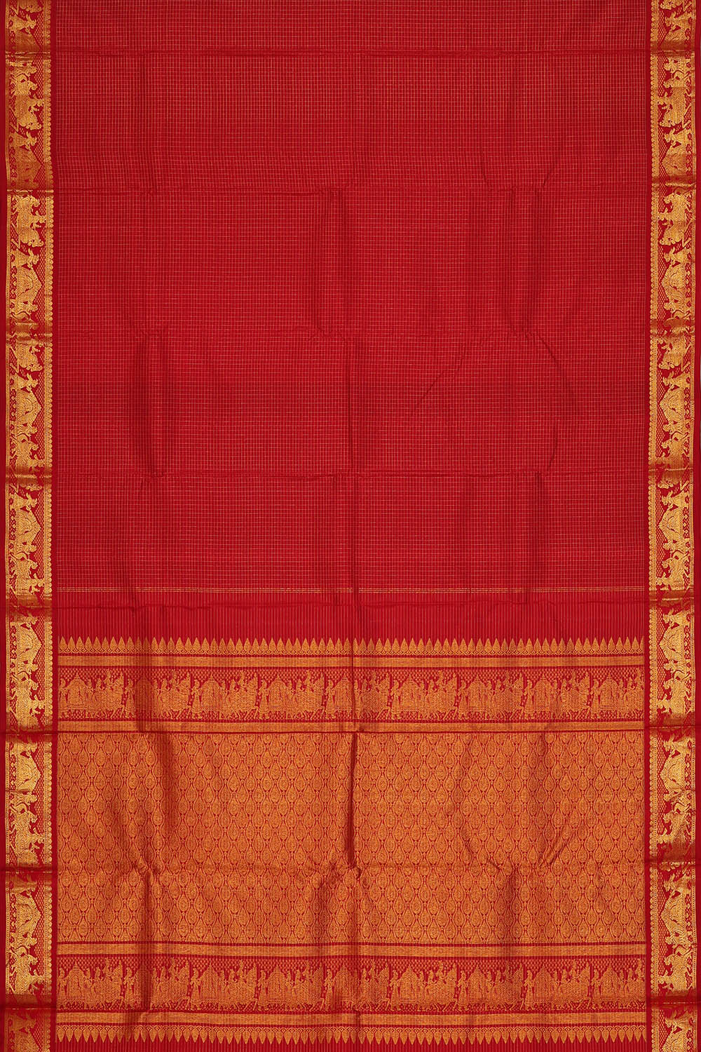 Image of Red Arani Silk Kattam Saree
