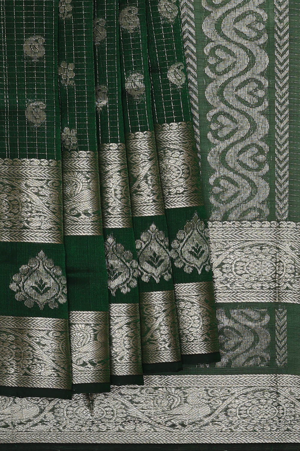 Image of Bottle Green Kattam Kuppadam Cotton Silk Saree