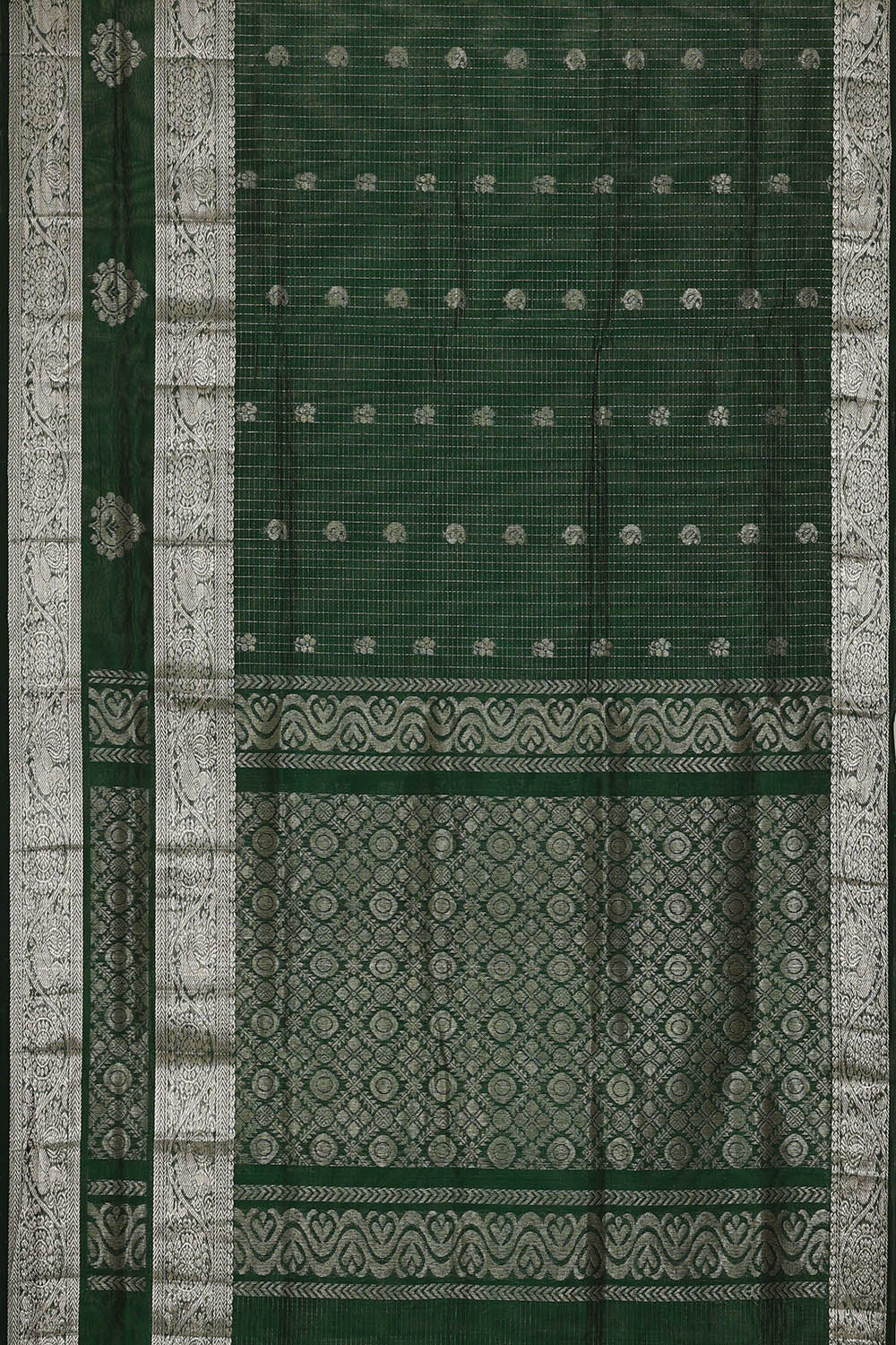 Image of Bottle Green Kattam Kuppadam Cotton Silk Saree