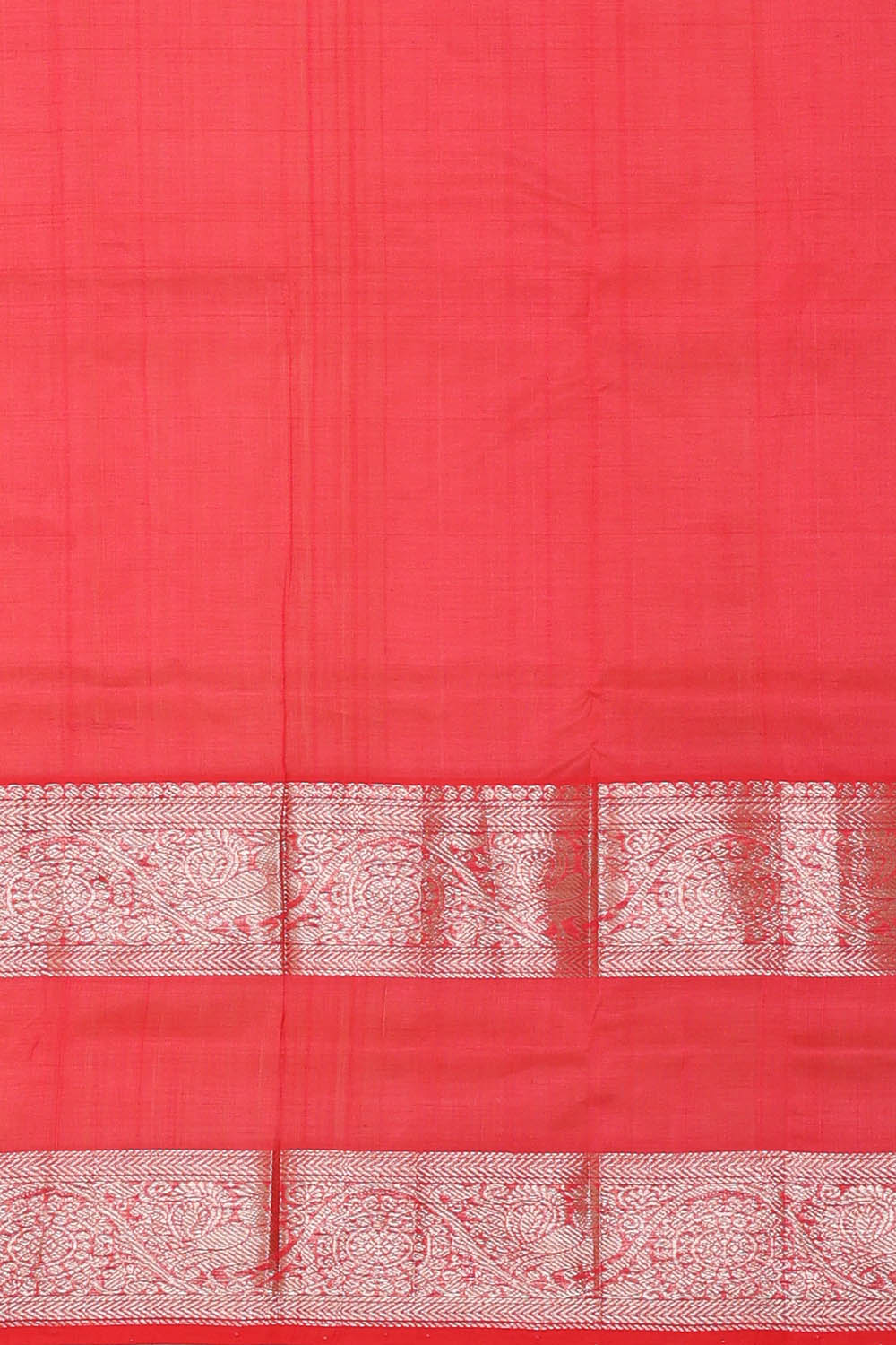 Image of Coral Red Kaddam Kuppadam Silk Cotton Saree