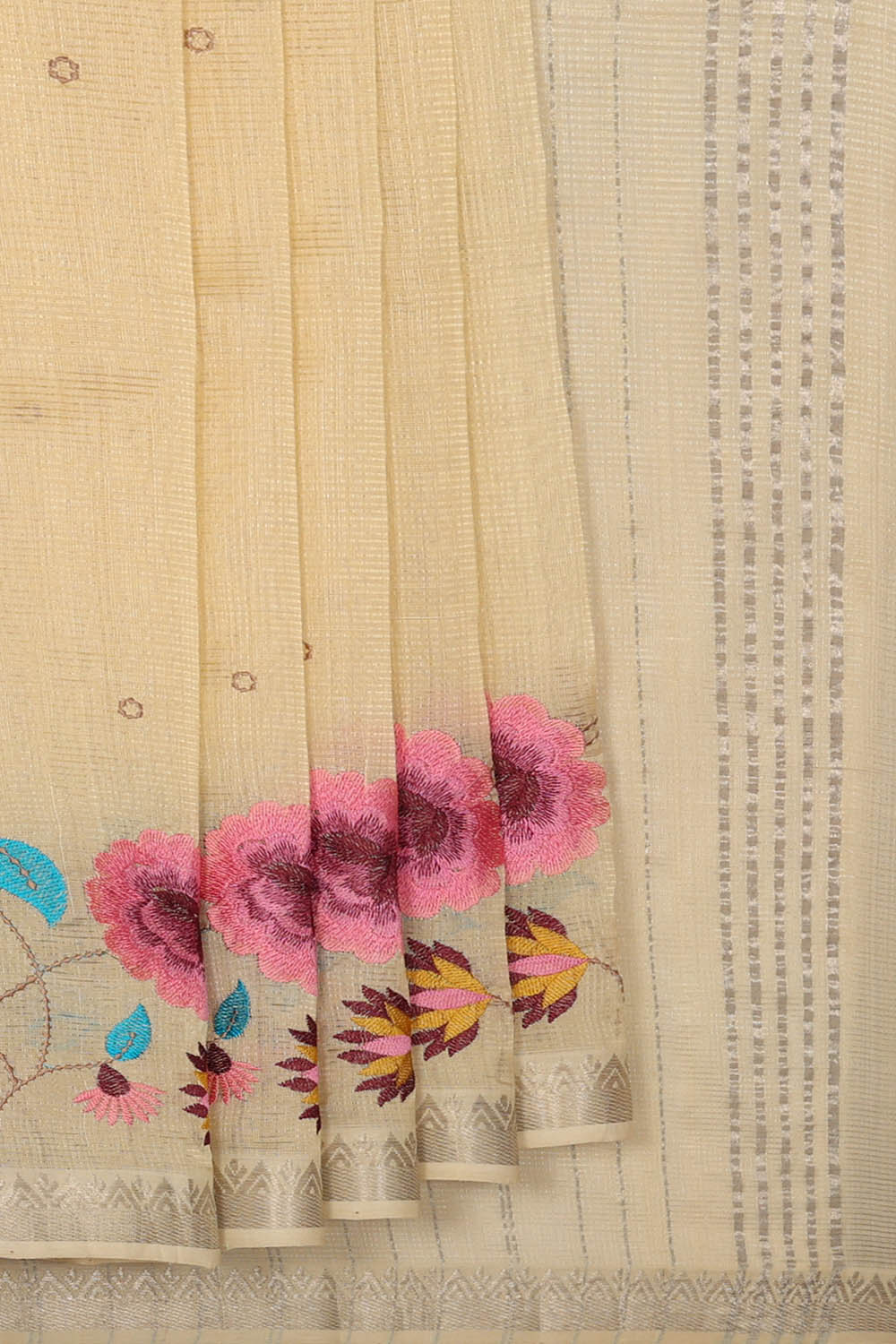 Image of Cream Mangalgiri Embroidery Silk Saree